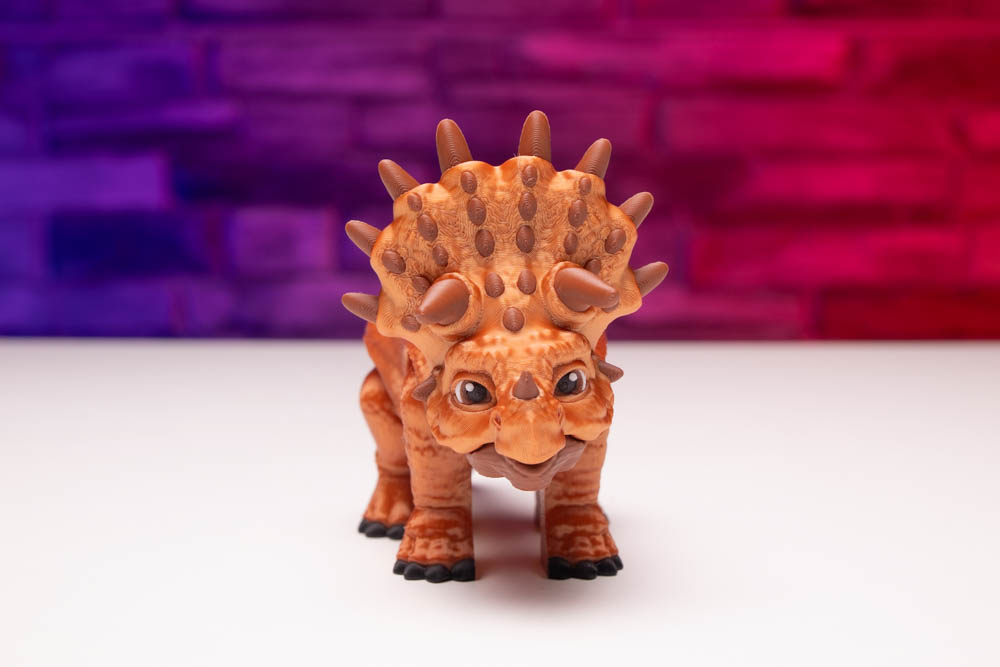 3D Print Multicolor Articulated Orange Triceratops Dinosaur