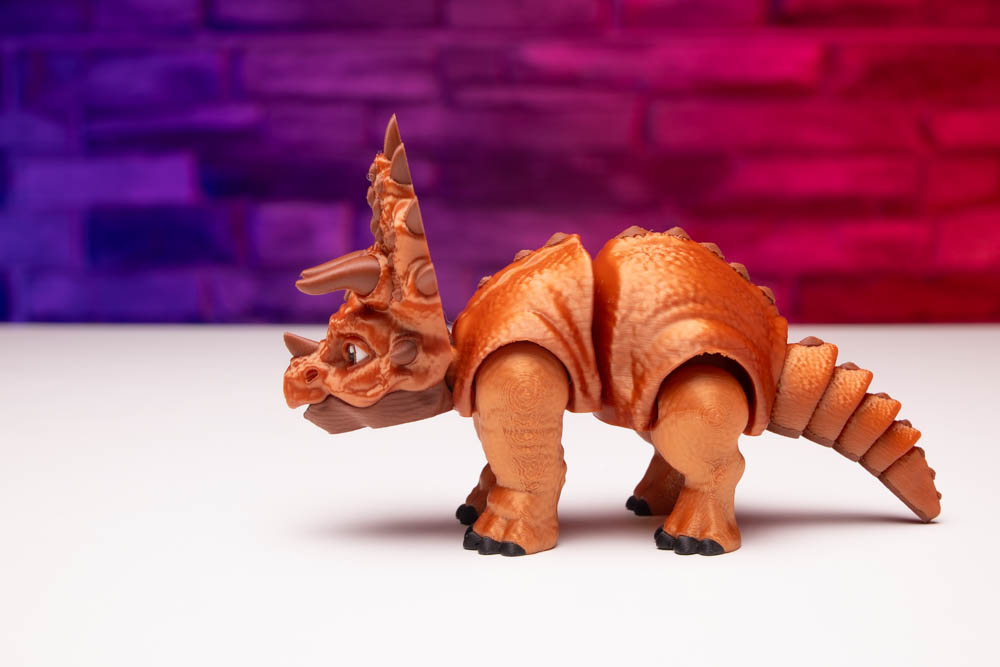 3D Print Multicolor Articulated Orange Triceratops Dinosaur