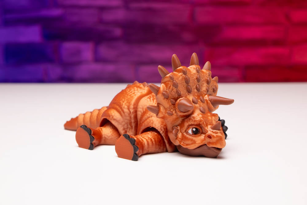 3D Print Multicolor Articulated Orange Triceratops Dinosaur