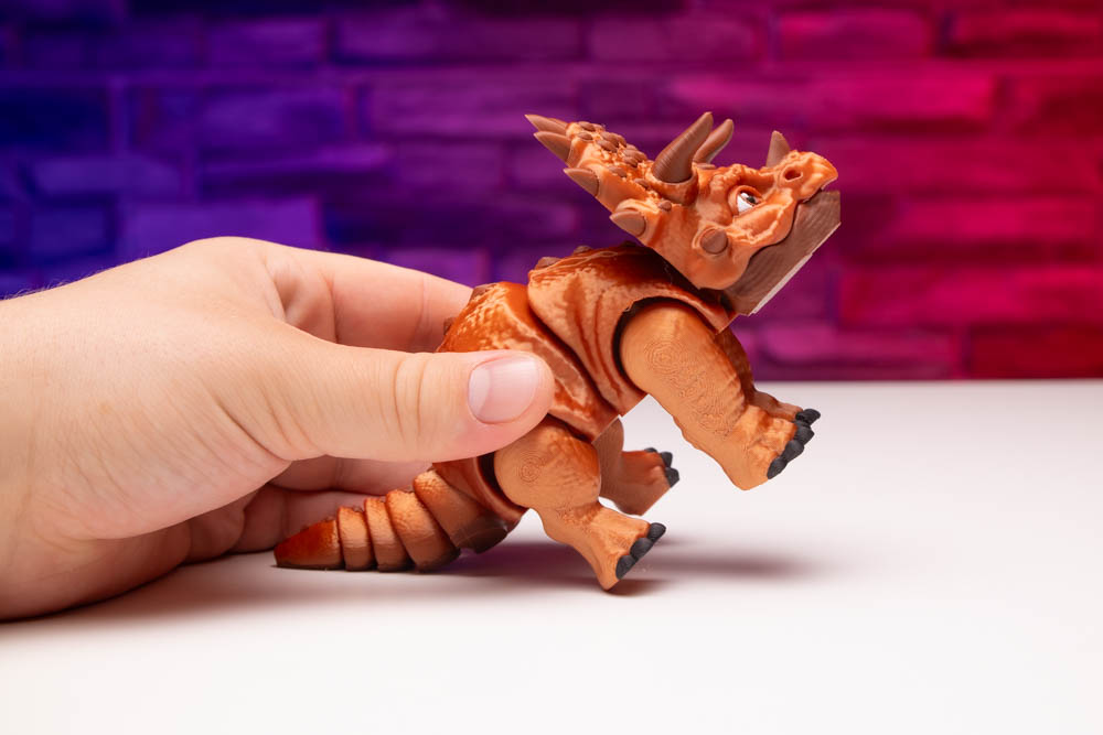 3D Print Multicolor Articulated Orange Triceratops Dinosaur STL for download